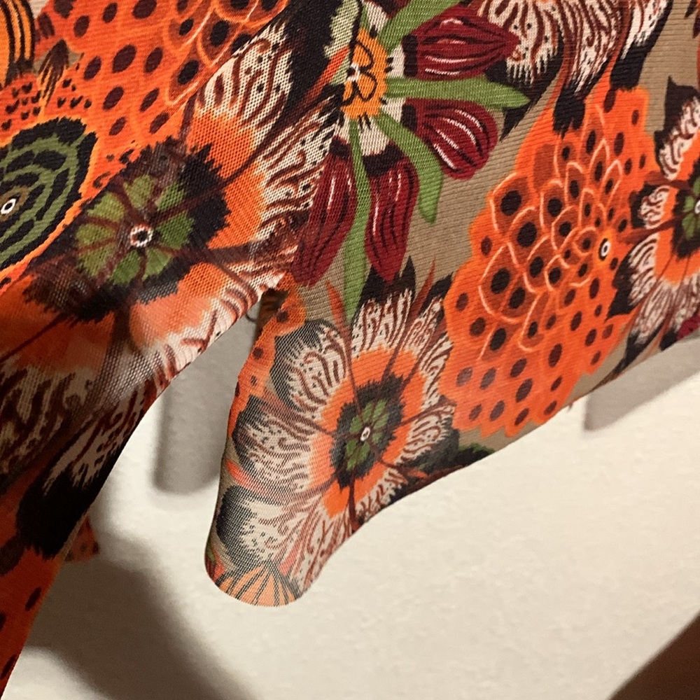 Tribal Skirt S Brown Red Orange Green Floral Mesh Like Shell Pull On Stretchy - Picture 10 of 16